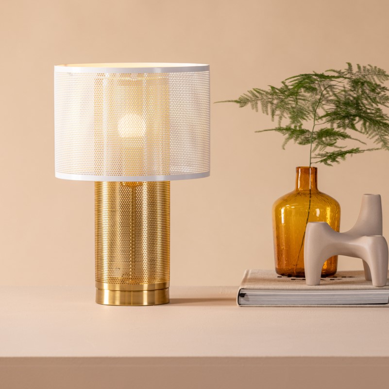 Lisborn- Bordlampe i hvid og guld metal