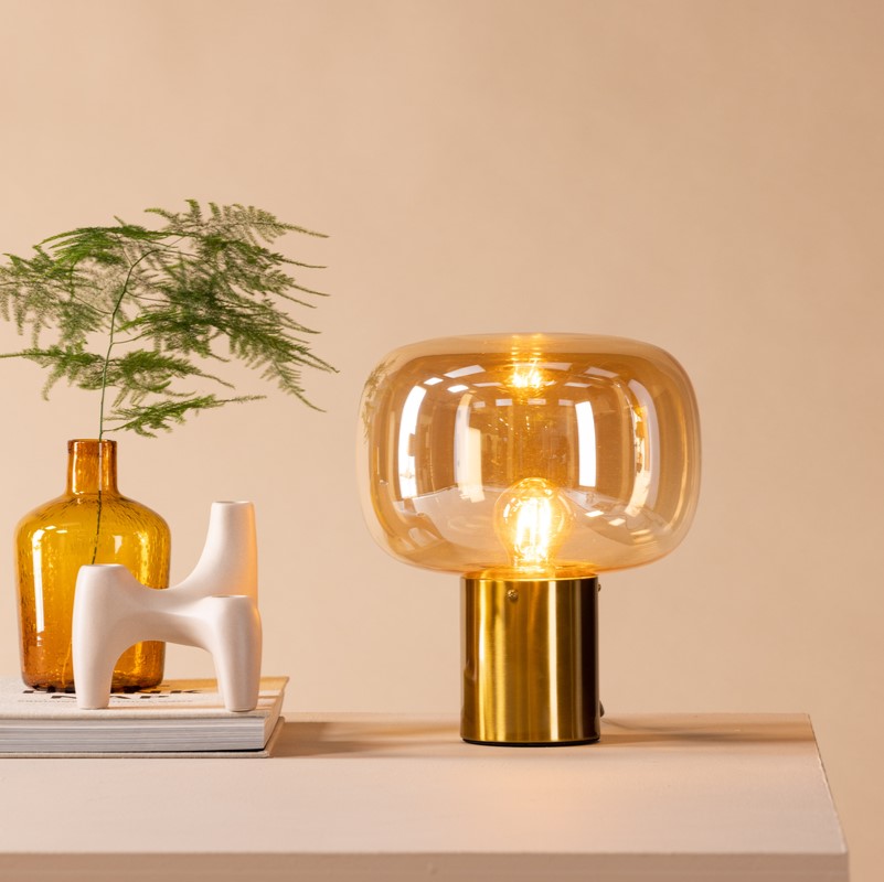 Pau- Bordlampe i guldfarvet glas
