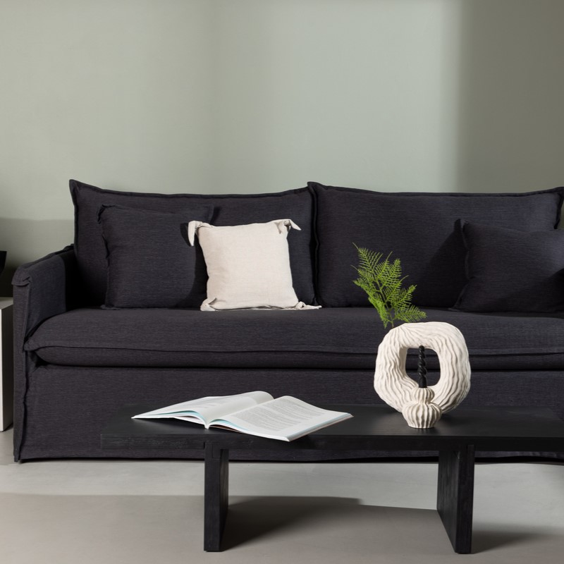 #2 - Stella - Sofa, 3-personers med stof i sort hør polyester