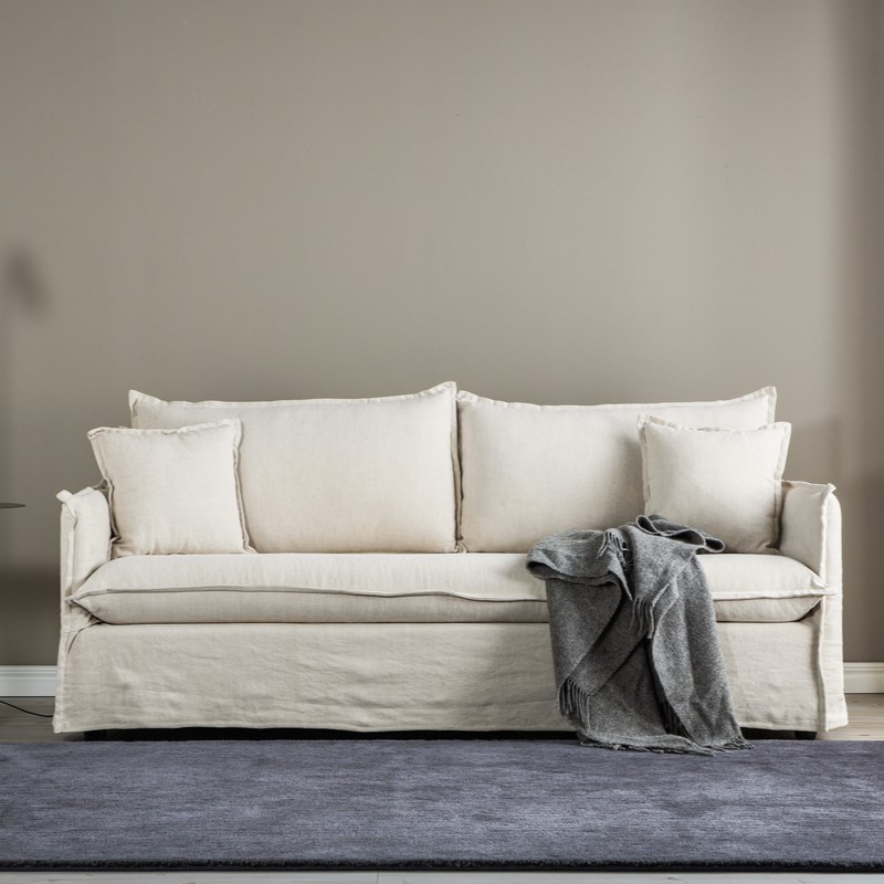 Stella - Sofa, 3-personers med stof i beige bomuld
