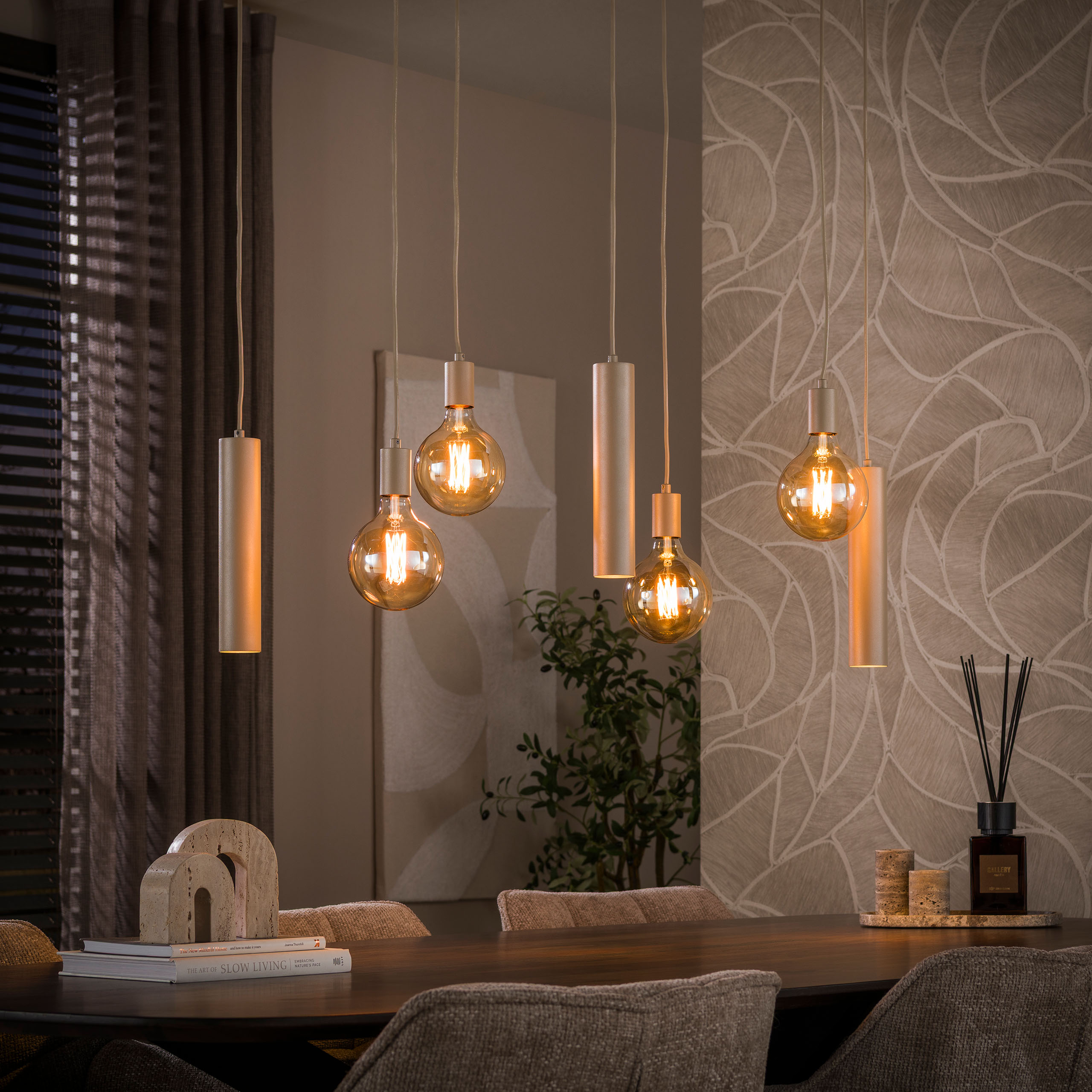 Scala - Loftlampe i beige metal med syv lyskilder Levering med pære(r)