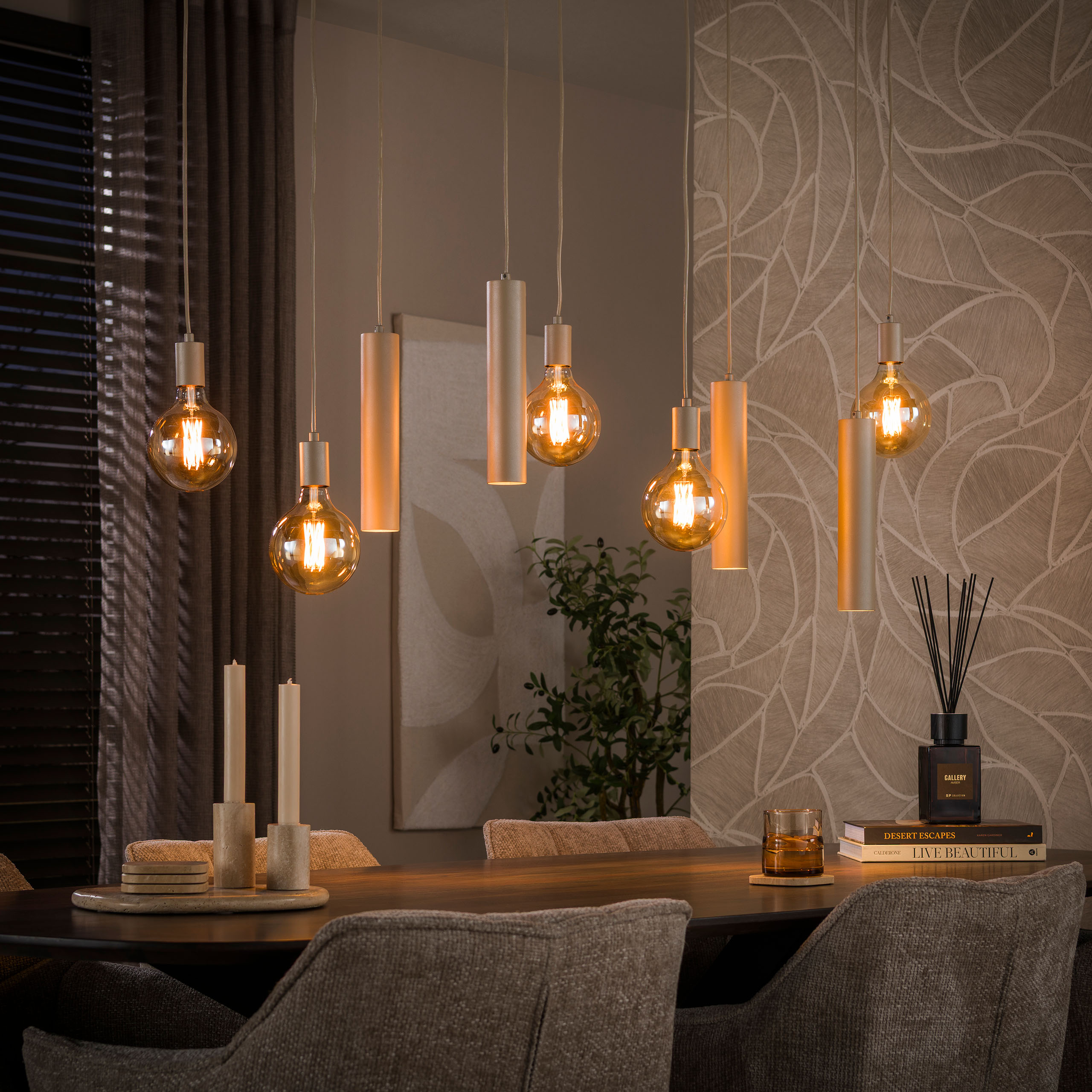 Scala - Loftlampe i beige metal med ni lyskilder Levering med pære(r)