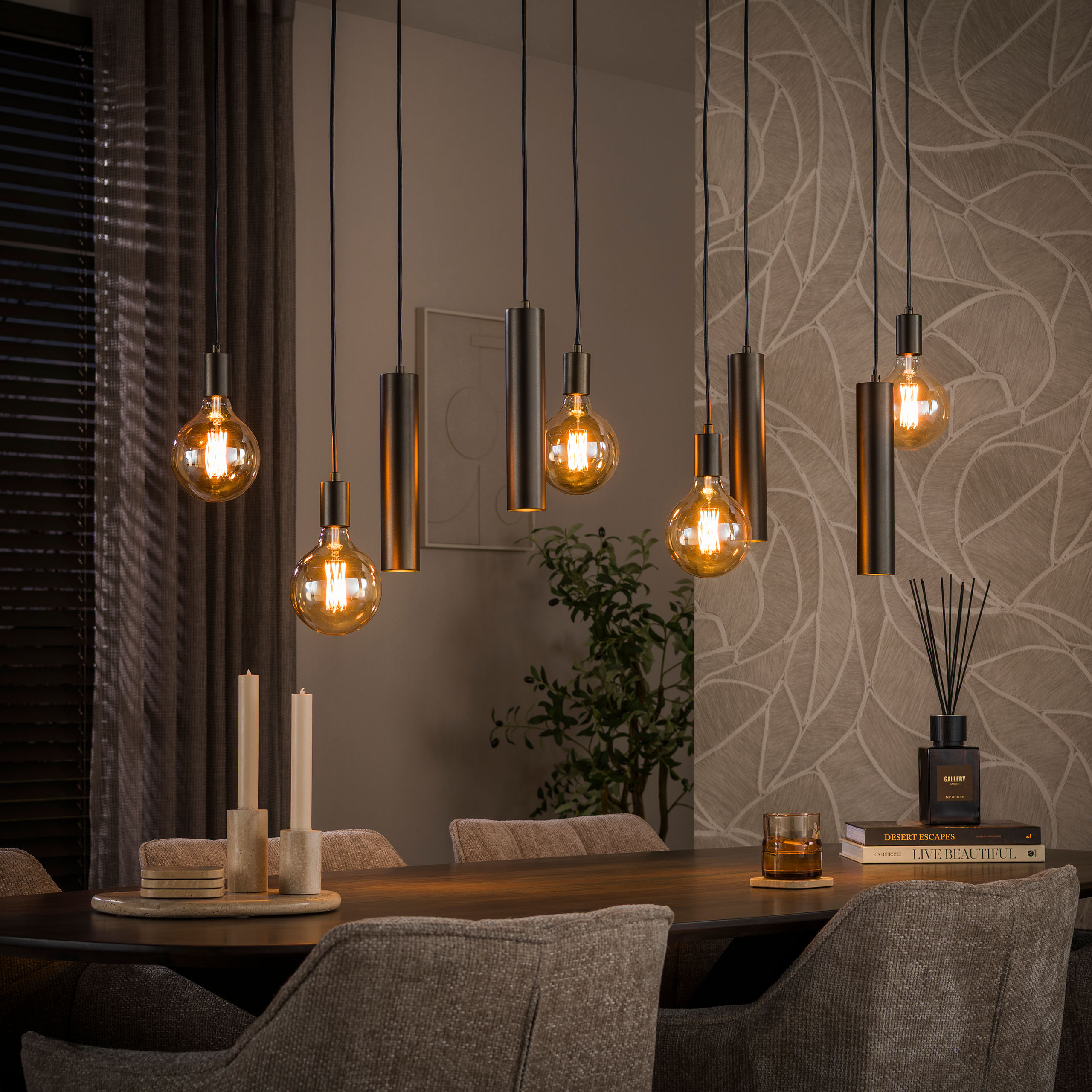 Scala - Loftlampe i brun metal med ni lyskilder Levering med pære(r)