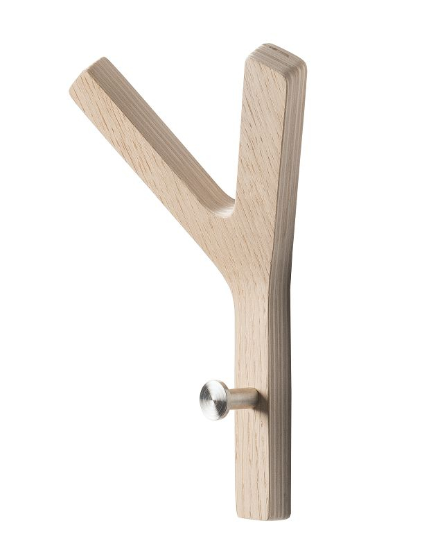 Billede af Mini Y-knage - Knage i seks forskellige finish Sæbebehandlet eg og stål