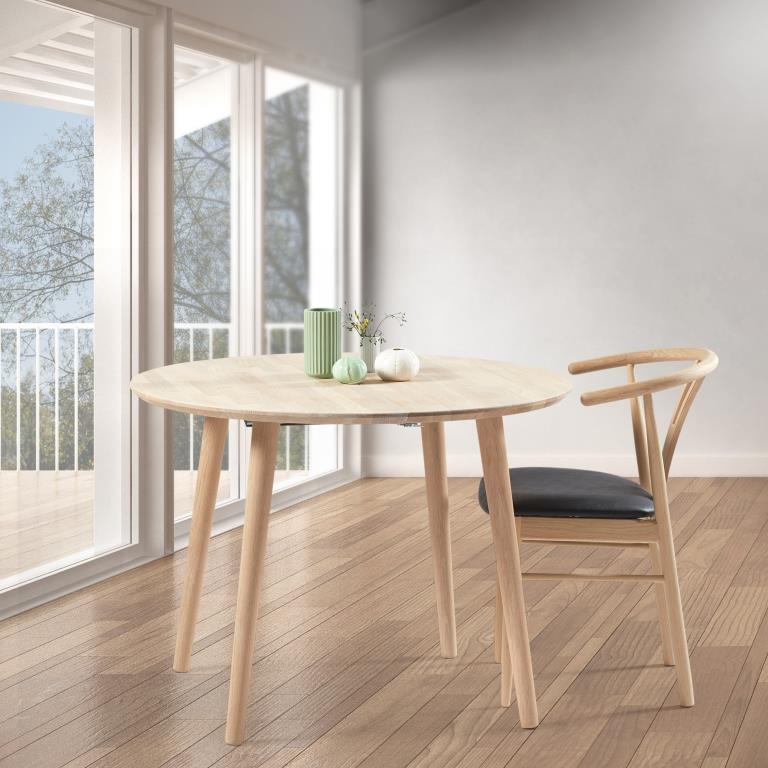 DT 100 Rundt spisebord ø 100 cm. med 2 tillægsplader, i massiv eg Nordiske designs - tidløst og elegant - 3-Nordic