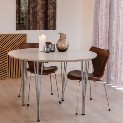 DT 100 - Rundt spisebord med 2 tillgsplader i hvid laminat, fire strrelser