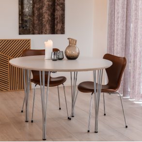 DT 100 - Rundt spisebord med 2 tillægsplader i hvid laminat, fire størrelser