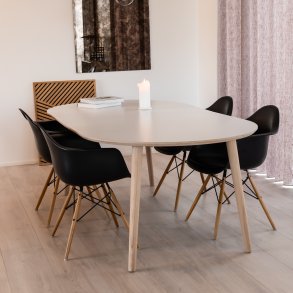 DT 100 - Rundt spisebord med 1 tillægsplade i hvid laminat, fire størrelser
