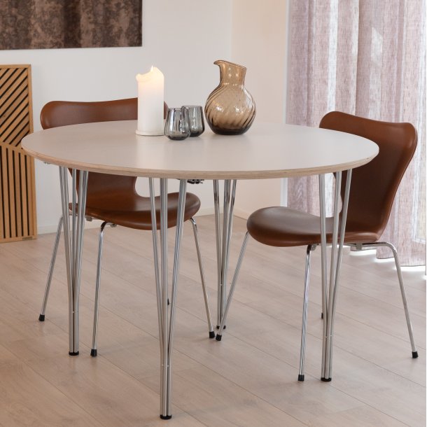 DT 100 - Rundt Spisebord med 1 tillgsplade i hvid laminat, fire strrelser