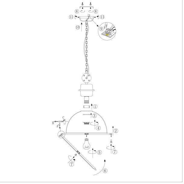 Hoff - industriel loftlampe i glas og metal