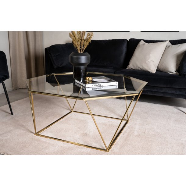 Octogon - Sofabord i guldfarvet metal og glas