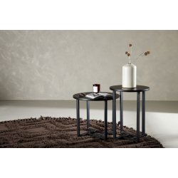 Junior - Sofabord i sort metal og sort tr, diameter 50 cm.