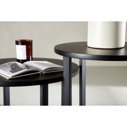 Junior - Sofabord i sort metal og sort tr, diameter 40 cm.