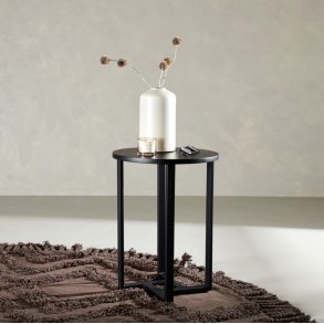 Junior - Sofabord i sort metal og sort tr, diameter 40 cm.