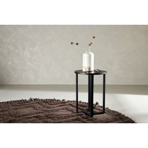 Junior - Sofabord i sort metal og sort tr, diameter 40 cm.