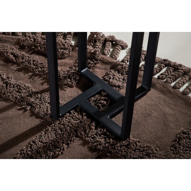 Junior - Sofabord i sort metal og sort tr, diameter 40 cm.