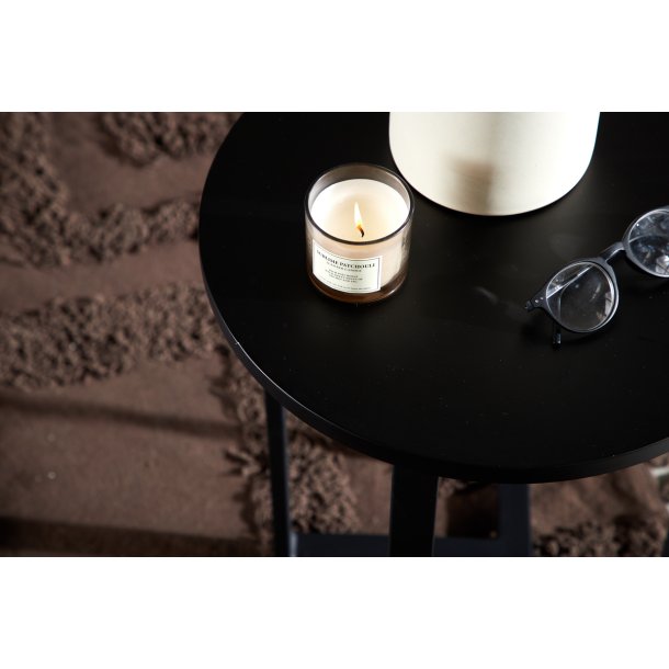 Junior - Sofabord i sort metal og sort tr, diameter 40 cm.
