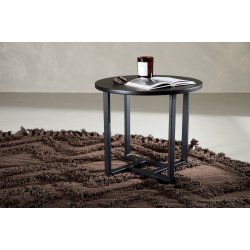 Junior - Sofabord i sort metal og sort tr, diameter 50 cm.