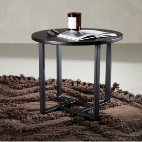 Junior - Sofabord i sort metal og sort tr, diameter 50 cm.