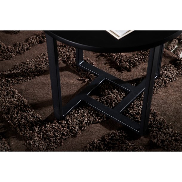 Junior - Sofabord i sort metal og sort tr, diameter 50 cm.