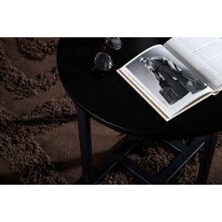 Junior - Sofabord i sort metal og sort tr, diameter 50 cm.