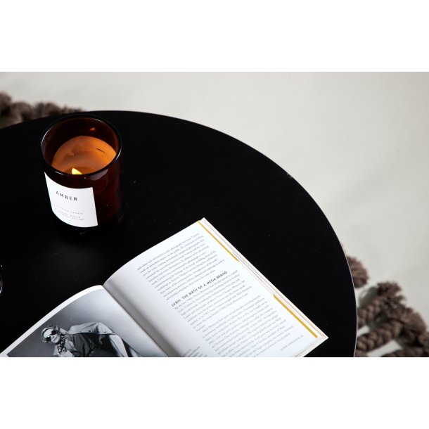 Junior - Sofabord i sort metal og sort tr, diameter 50 cm.