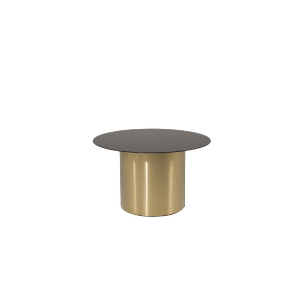 Kreta - Sofabord i guldfarvet cylinderformet metal og glas