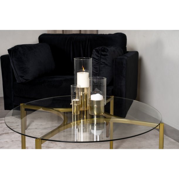 Kyros - Sofabord i guldfarvet metal og glas