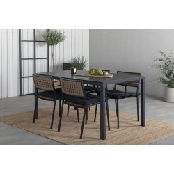 Tizian- 4 spisebordsstole i sort stl og kunstrattan