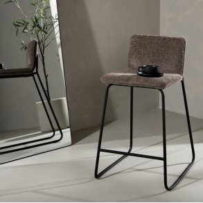 Bugg - 2 Barstole i metal og sæde i mørkegrå microfiber