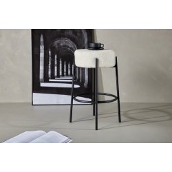 Lerwick- Barstol i metal og hvid boucle, hjde 70 cm.