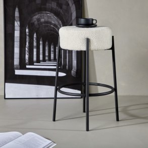 Lerwick- Barstol i metal og hvid boucle, højde 70 cm.