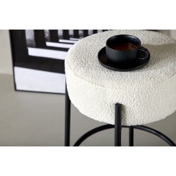 Lerwick- Barstol i metal og hvid boucle, hjde 70 cm.
