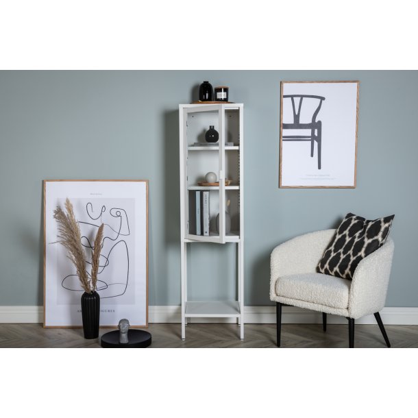 Zentra - Vitrineskab i hvidt metal, 40,5 x 150 cm.