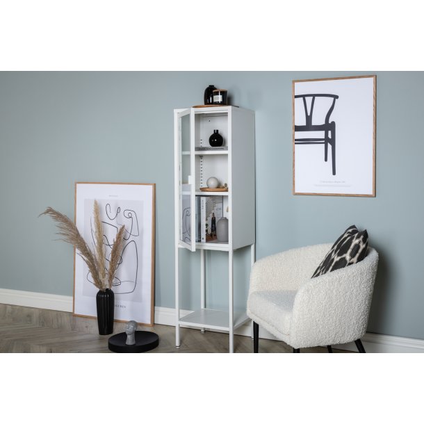 Zentra - Vitrineskab i hvidt metal, 40,5 x 150 cm.