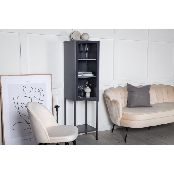 Zentra - Vitrineskab i gr metal, 40,5 x 150 cm.