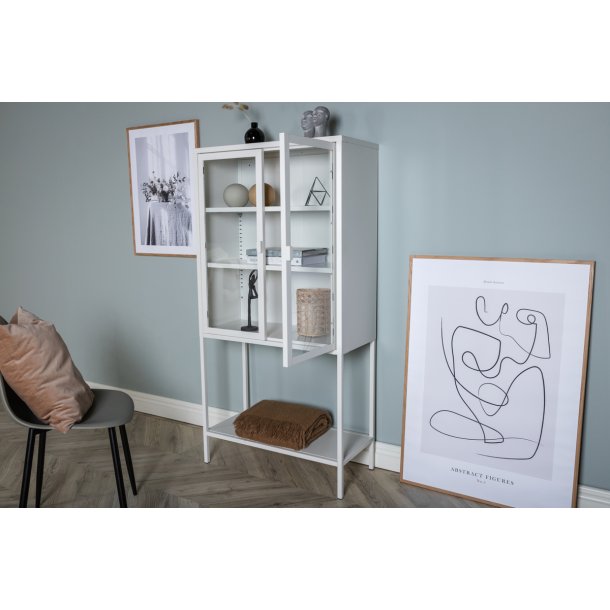 Zentra - Vitrineskab i hvidt metal, 75 x 150 cm.