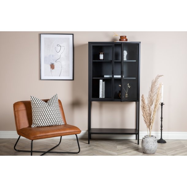 Zentra - Vitrineskab i sort metal, 75 x 150 cm.