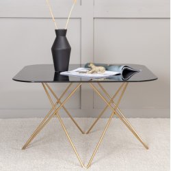 Tubas- Sofabord i sort marmor glas og messing metal, 80 x 80 cm