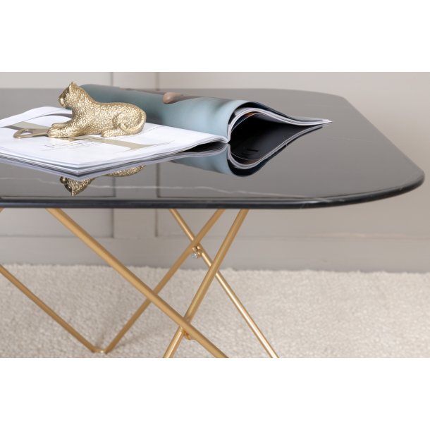 Tubas- Sofabord i sort marmor glas og messing metal, 80 x 80 cm