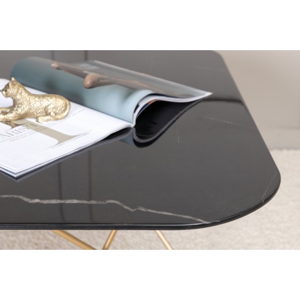 Tubas- Sofabord i sort marmor glas og messing metal, 80 x 80 cm