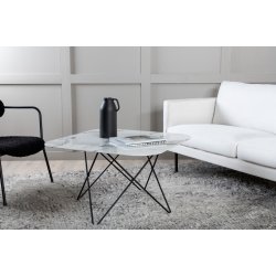 Tubas- Sofabord i hvid marmor glas og sort metal, 80 x 80 cm