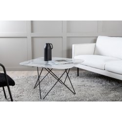 Tubas- Sofabord i hvid marmor glas og sort metal, 80 x 80 cm