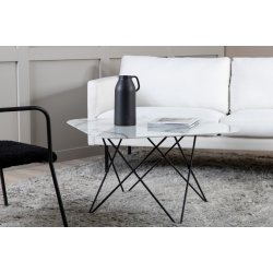 Tubas- Sofabord i hvid marmor glas og sort metal, 80 x 80 cm