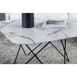 Tubas- Sofabord i hvid marmor glas og sort metal, 80 x 80 cm