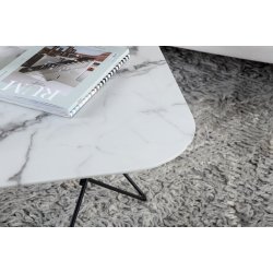 Tubas- Sofabord i hvid marmor glas og sort metal, 80 x 80 cm