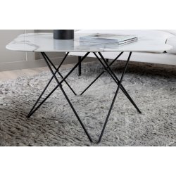 Tubas- Sofabord i hvid marmor glas og sort metal, 80 x 80 cm