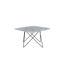 Tubas- Sofabord i hvid marmor glas og sort metal, 80 x 80 cm