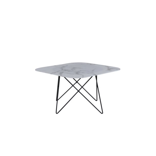 Tubas- Sofabord i hvid marmor glas og sort metal, 80 x 80 cm