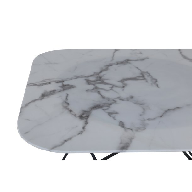 Tubas- Sofabord i hvid marmor glas og sort metal, 80 x 80 cm